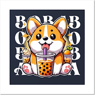 Cute Corgi Drinking Boba T-Shirt: Adorable Dog Tee for Boba Tea Lovers Posters and Art